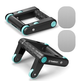 TOMSHOO Push-up Handles with Abdominal Roller Function, 2 in 1 Push Up Bar Handle with Foldable Wheels, Knee Pad, Non-Slip Design Workout Equipment for Push-Up and Abdominal Training