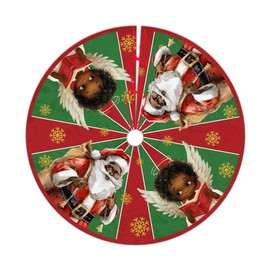 Black Santa Christmas Tree Skirt 48Inch African American Christmas Tree Decorations Red and Green Snowflake Xmas Tree Skirt for Winter Holiday Party Home Decor Indoor Outdoor