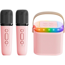 YUNSYE Mini Karaoke Machine for Kids Portable Karaoke Machine with 2 Bluetooth Wireless Microphones Toys Gifts for 3-14 Years Old Girls Boys (Pink)