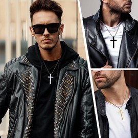 XIANNVXI Stainless Steel Cross Necklace for Men Chain with Silver Cross for Men Silver Cross Necklace Inspirational Bible Verse Cross Pendant Mens Christian Jewelry 22In