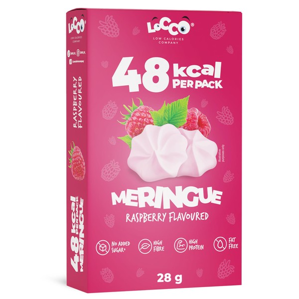 LOCCO Low Calorie Meringues | CA. 1,5 kcal Per Meringue | Low Calorie High Protein Snack | No Added Sugar | No Palm Oil & Fat Free | Raspberry Flavour