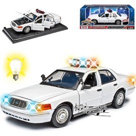 Motormax 1:18 2001 FORD CROWN VICTORIA POLICE LIGHT & SOUND UNMARKED WHITE 73992 (White)