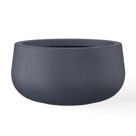Kante 11.8" Dia Round Concrete Planter, Cement Plant Pots with Drainage Hole and Rubber Plug for Outdoor Indoor Garden Home, Modern Curvaceous Design, Dark Gray