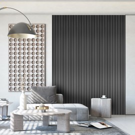 OUZUGIE WPC Acoustic Slat Wall Paneling, 8-Pack 114 x 6 Inches 3D Wall Panels for Interior Wall Decor,Living Room,TV Background,Study Room,Office Spaces,Bedroom,Low Grille (Metallic Dark Gray)