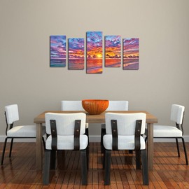 Kreative Arts - 5 Pieces Modern Canvas Painting Wall Art Colorful Sunset Over Ocean on Maldives Seascape Picture Print On Canvas Giclee Artwork For Wall Decor (Medium Size : L 40'' x H 22'')