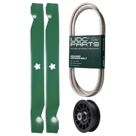 UDC Parts Mower Kit/Belt 140218 + Pulley 532194327 + 2 Pack Blades 138971 / Fits Jonsered LT2216A2 LT2217A