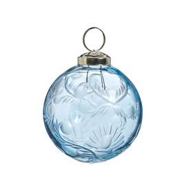 Raz Imports Decorative Hanging Figurine Christmas Ornament, 3 Inch Glass, Blue Etched Ball