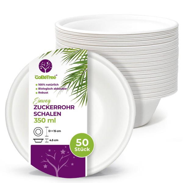GoBeTree 50 Sugar Cane Paper Bowls 350 ml Disposable Bowls