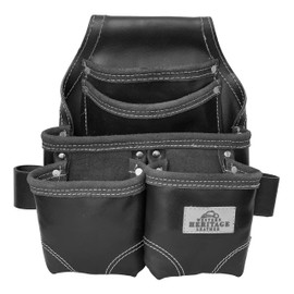 Western Heritage | Heavy Duty Leather Tool Pouch Bag, Black Color | Professional Grade | Carpenter, Construction, Framers, Handyman Tool Bag, Reinforced Seams, 5 Pockets, 2 Snap Loops