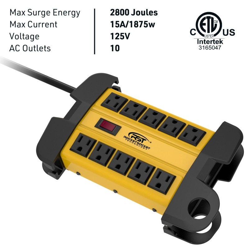 CRST 10 Outlets Heavy duty Power Strip Surge Protector 2800J