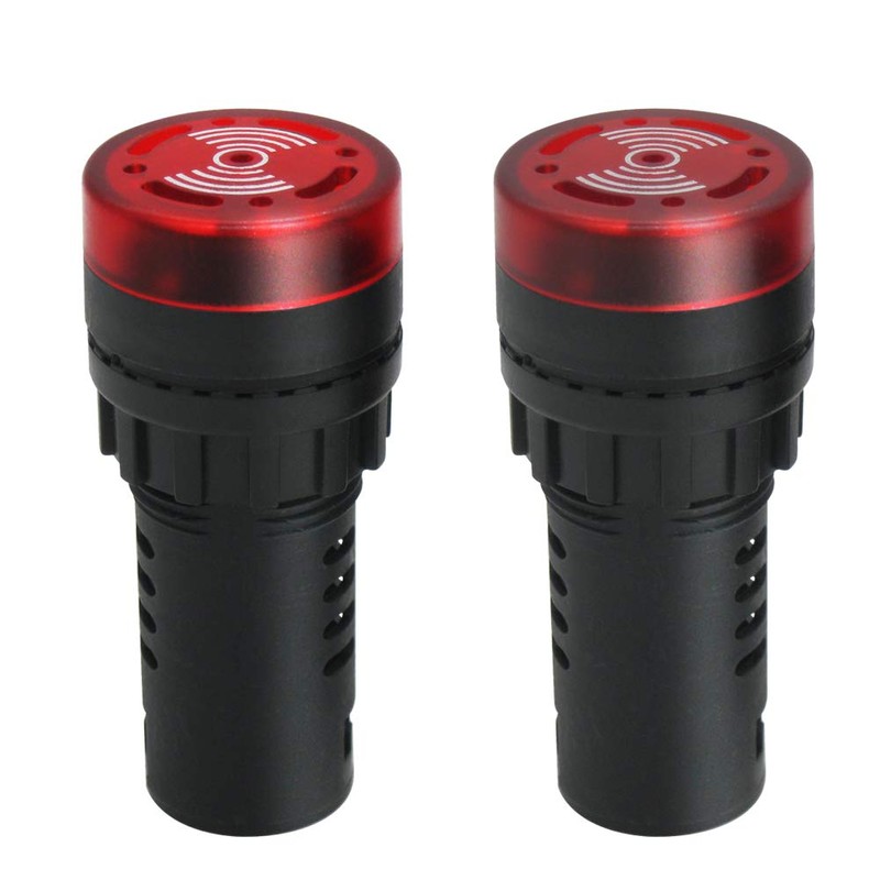 mxuteuk 2Pcs 22mm AC/DC 24V Red LED Buzzer Flash Alarm