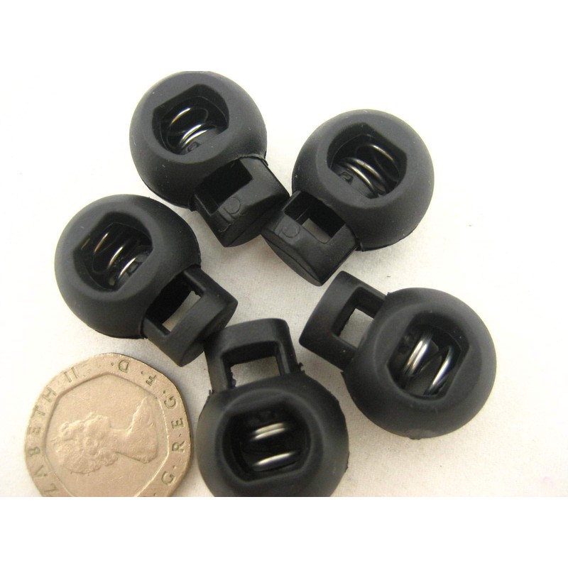 UK Stock 10pcs Black Round Toggles Cord Adjusters Cord Stopper