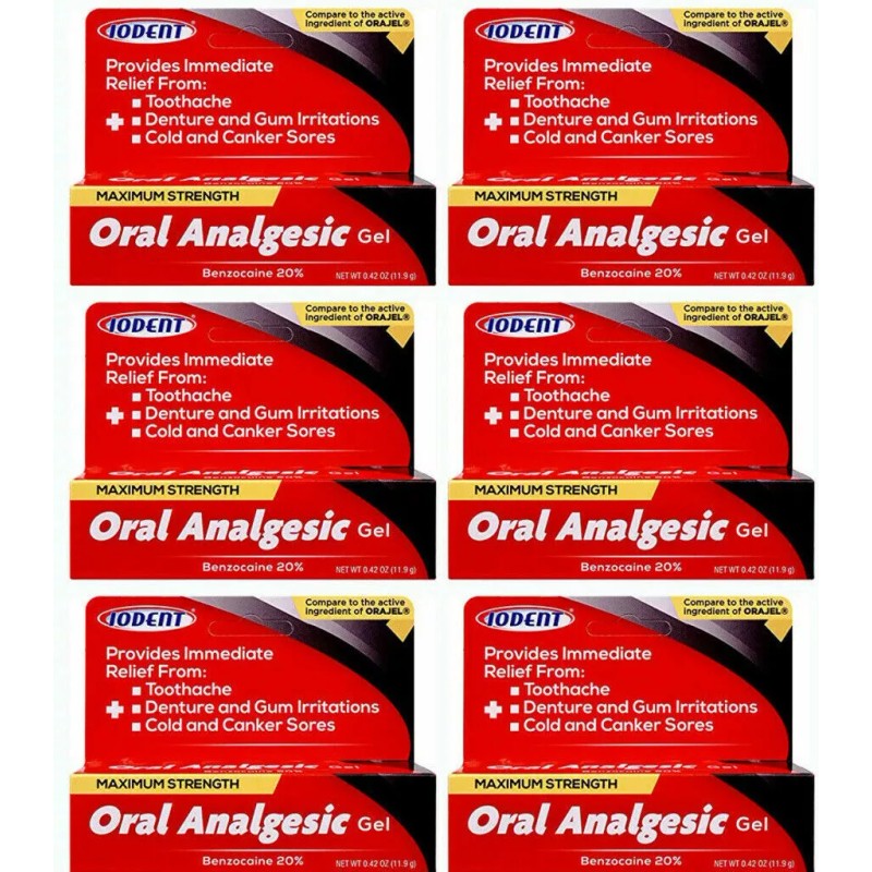 Iodent Lot 6 IODENT - MAXIMUM STRENGTH ORAL-A-GEL, BENZOCAINE 20%,