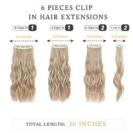 Fliace Clip in Hair Extensions, 6 PCS Natural & Soft Hair & Blends Well Hair Extensions, Honey golden brown&Blonde Long Wavy Hairpieces(16inch, 6pcs,Honey golden brown&Blonde)