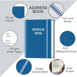 Address Book with Alphabetical Tabs - A5 Telephone & Address Book with Address Contacts, Special Date, Phone, Birthday & Internet Login Password for Home and Office, 6.2" x 8.5", Blue