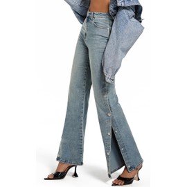 ETTELO Womens Jeans Hig Waisted Straight Leg Loose Stretchy Tummy Control Trendy Side Slit Jeans for Women 2025