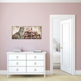 Welmeco Retro Brown Pink Fashion Picture Wall Decor Leopard with with Bags High Heel Shoes Makeup Accessories Painting Poster Canvas Prints Artwork for Woman Bedroom Beauty Salon Room Wall Decoration