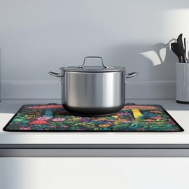 Txsniver Stove Top Cover for Electric Stove Induction Cooktop Mat for Glass Ceramic Top Stove Anti-Scratch Electric Stove Top Protector Cover For Kitchen Decor, 29 x 21 Inch, Mushroom Flower Grass