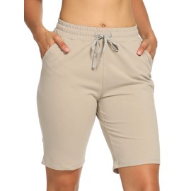 CQC - Bermudas de yoga para mujer, pantalones cortos, deportivos, con bolsillos, 12,7 cm, 25,4 cm y 48 cm, 25.4 cm Entrepierna_caqui, XXL
