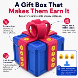 sofarefinish 3.14'' Annoying Gift Box, Multicolor 3D Printed Prank Box, Prank Box Set, 3 Count (Blue with Red, Blue with White, Black with Yellow)