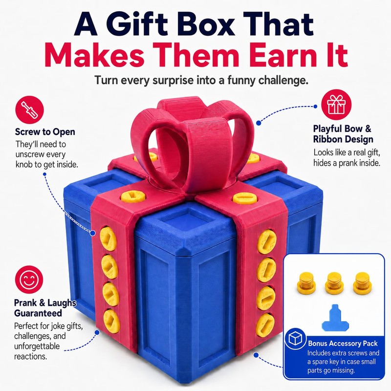 sofarefinish 3.14'' Annoying Gift Box, Multicolor 3D Printed Prank Box,