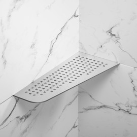 Bernkot Corner Shower Shelf 12" Brushed 304 Stainless Steel Quadrilateral Corner Shelf Heavy Duty Recessed Bathroom Shelf No Drilling Needed