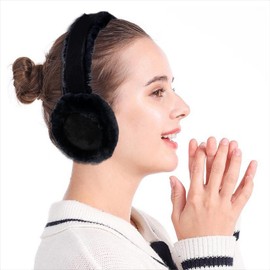 MaxW Winter Wool Ear Muffs for Men and Women Cute Fluffy Earmuffs Soft Cozy Outdoor Ear Warmer Black