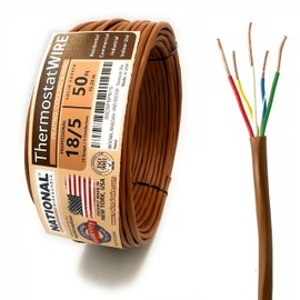 18/5 50Ft. NATIONAL Wire&Cable Thermostat Doorbell HVAC Heating Control Professional Cable Wire - Made in USA - 100% Solid Copper Conductors, CL2 ETL Listed, Low Voltage Applications Use