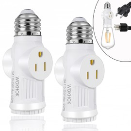Light Socket to Plug Adapter,Convert E26 Light Socket to 2/3 Prong Outlet Adapter and Light Bulb Socket,Light Bulb Plug Adapter for Garage Porch,2 Pack(White)