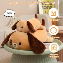 SQEQE Weighted Dog Plush, Weighted Dog Stuffed Animal, Cute Larbrador Plushies Soft Pillow Toy Gift for Kids Adults Brown 9.8 Inch, 0.8 Lbs