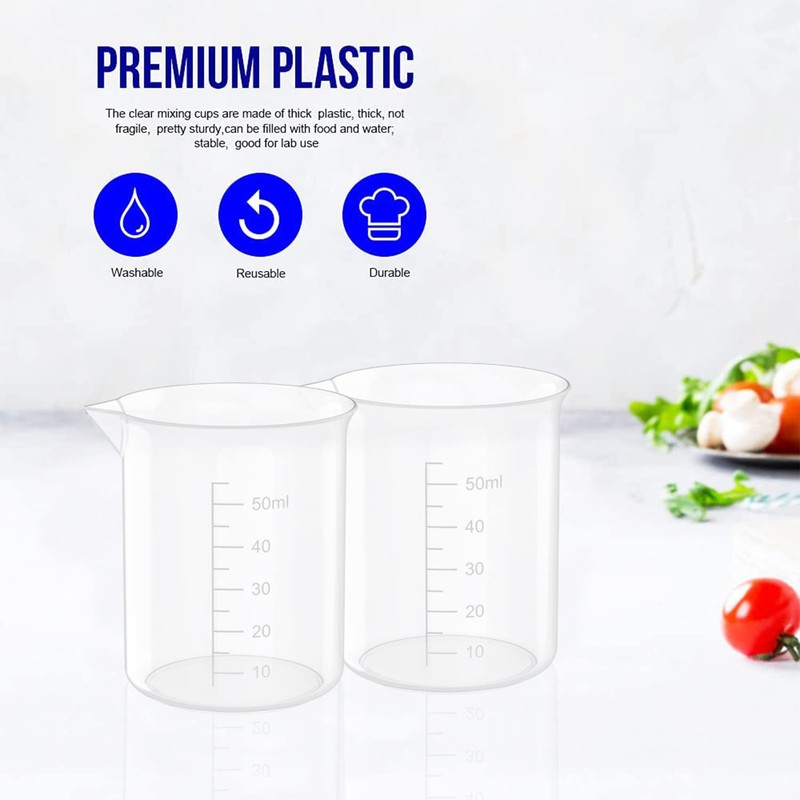 1.7 Oz Transparent Lab Measuring Cup, 50ml Plastic Beaker Cups,