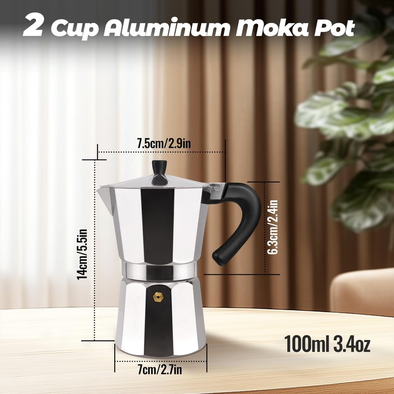 Vaolvpant 2 Cup Aluminum Moka Pot Classic Stovetop Espresso Coffee