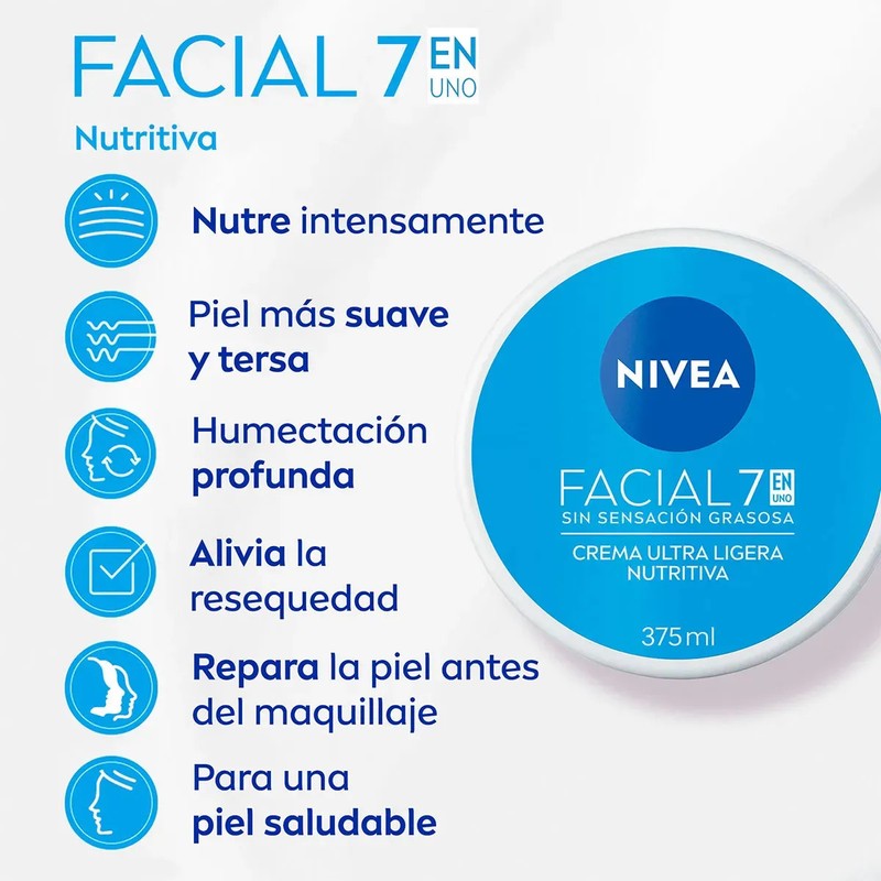 Nivea Crema Facial Hidratante 7 en 1 Sin Sensación Grasosa,