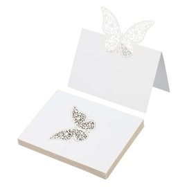 PATIKIL 50 tarjetas de lugar de boda, tarjetas de nombre de papel con purpurina de mariposa, tarjetas de asiento plegadas para mesa de mesa, bufé, bod
