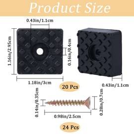 GORGECRAFT 20Pcs Black Rubber Furniture Pads with Screws 30mm Square Shape Heavy Duty Non Slip No Skid Feet Pad Grippers for Table Desk Garden Chairs Sofa Cups Floor Protectors