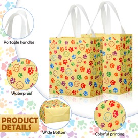 Eccliy 80 Pieces Puppy Paw Print Gift Bags Gold Reusable Tote Bags with Handle Dog Party Favor Bags for Christmas,Pet Party Supplies,10 x 8 x 4.7 Inch