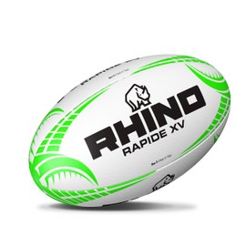 Rhino Rapide XV Rugby Ball, White/Green, Size 5