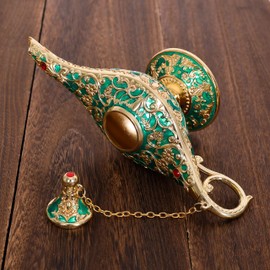 Gusnilo Vintage Aladdin Magic Lamp Genie Collector's Edition /Wedding Table Decoration,Collectable Rare Classic Arabian Props Aladdin Pot & Delicate Gift for Party/Birthday(Green)