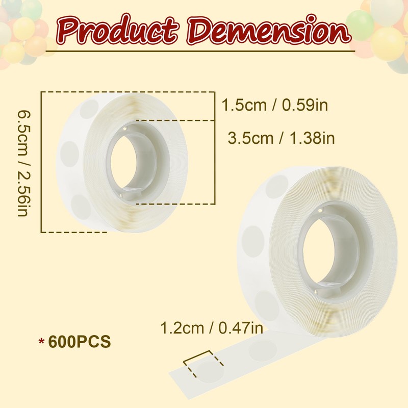 Sumwitum 600 PCS Balloon Glue Dots, Removable Balloon Sticky Spots,Extra