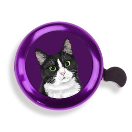 WIRESTER Purple Aluminum Round Bike Bell, Classic Ring Bicycle Bell, Bike Accessories Bell Ring for Adults Kids Girls Boys - Cute Black White Tuxedo Cat