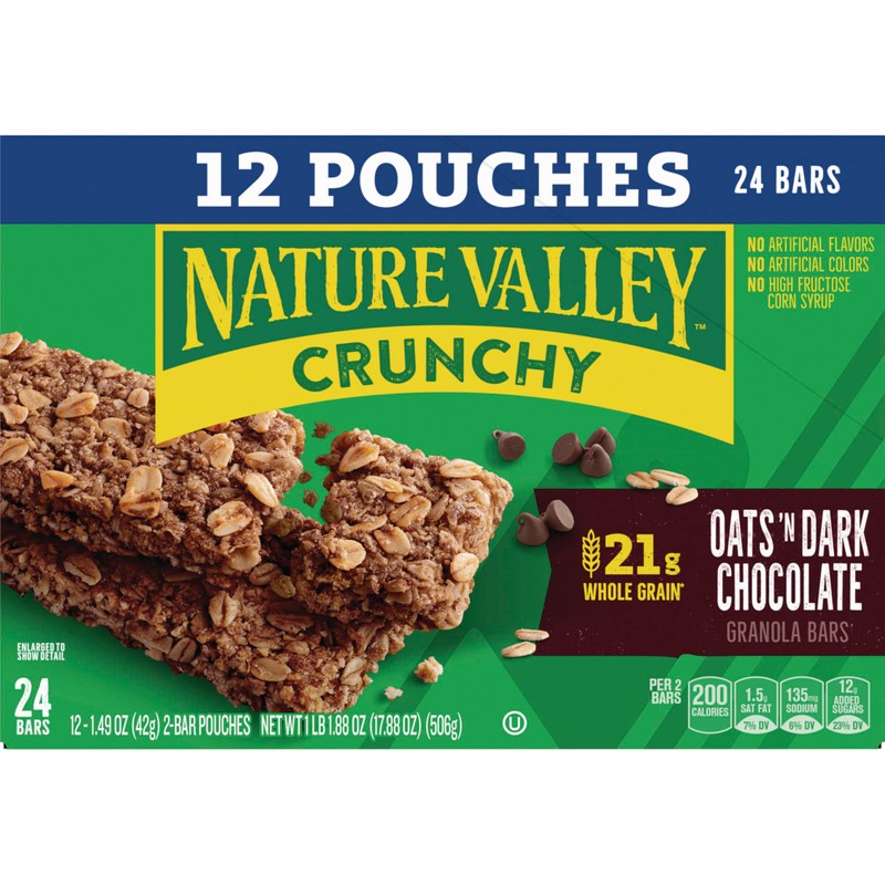 Nature Valley Crunchy Granola Bars, Oats 'n Dark Chocolate, 24