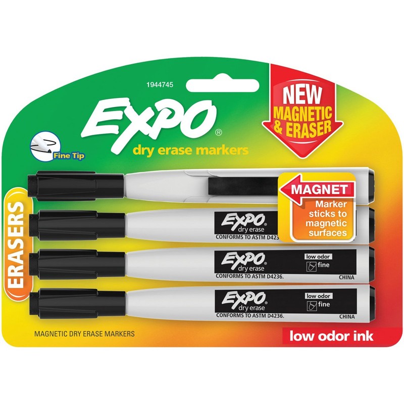 EXPO 1944745 Magnetic Dry Erase Markers with Eraser, Fine Tip,