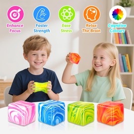 Audasi Fidget Spielzeug Squishy Stress Würfel, 4 Stück Eiswürfel Sensorischer Würfel Flow Muster Squeeze Stressbälle Squishy Card Spielzeug Angstlinderung Stressbälle für Erwachsene Kinder