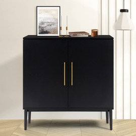KFO Storage Cabinet with Doors, Black Accent Cabinet, Modern Free Standing Cabinet, Black Sideboard with Metal Base for Bedroom, Living Room, Kitchen and Office