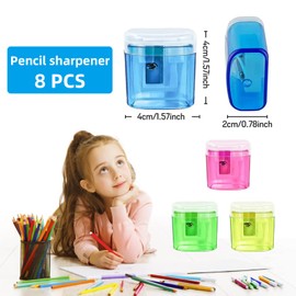 PMELCXD Pencil Sharpener Double Sharpener, 8 Pieces, Children's Manual Pencil Sharpener, Double Sharpener, 8 Pack, Clear Plastic Ruler, 15 cm, 6 Inch Straight Kit, Measuring Tool for Student, School,