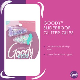 Goody Kids Slideproof Hair Snap Clips - 2 Count, Nostalgia Glitter - Just Snap Into Place - Hinge Clips Suitable for All Hair Types - Pain-Free Hair Accessories for Women and Girls - All Day Comfort
