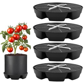 P Polerden 4-Pack Self Watering Fabric Pot Base, Auto Pots Fit for 5 Gallon Grow Bags, Auto-Irrigation Water Delivery System, Auto Watering Plant Saucer for Fabric Planters (Capacity Upgrade)