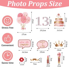 38 Pieces Rose Gold Birthday Photo Booth Prop 13th Birthday Party Accessories, Birthday Party Funny Photo Props for Girls 13th Birthday Party Photo Booth Props Decoration Accessories
