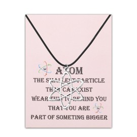 BEKECH Atom Necklace Atom Charm Leather Cord Chain Necklace Anatomoy Chemistry And Science Gifts Space Atom Science Jewelry (SILVER)