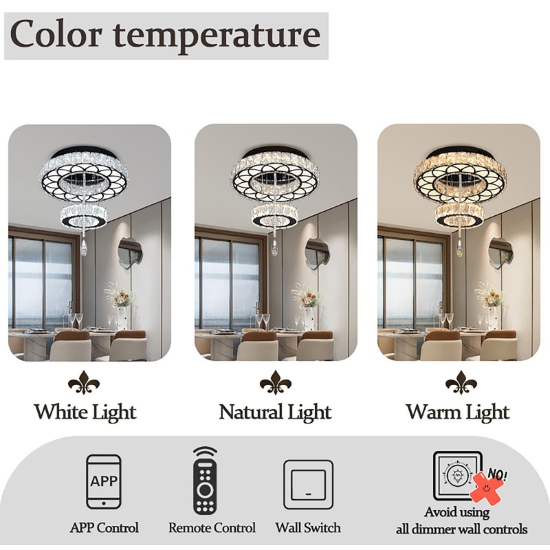 Flashing God Dia 12" Crystal Mini Chandelier Crystal Black Ceiling